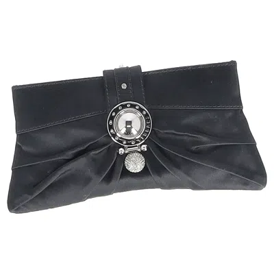 Versace Crystal-embellished Clutch In Black Satin In Black