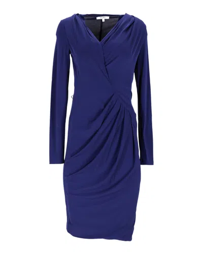Max Mara Draped Long Sleeve Dress In Blue Silk In Blue