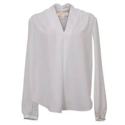 Michael Michael Kors V-neck Blouse In White Silk In White