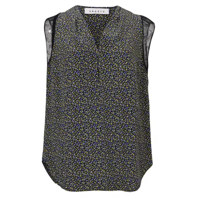 Sandro V-neck Lace Trim Blouse In Multicolor Silk In Multi