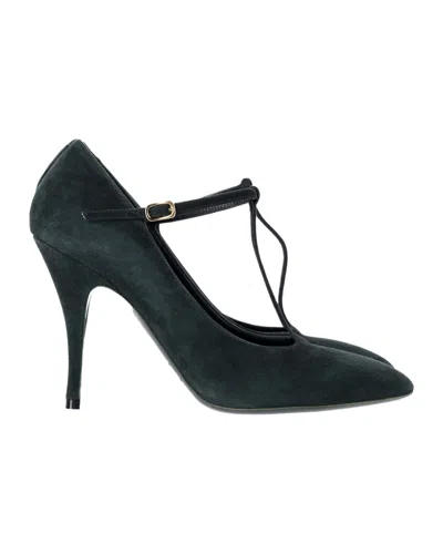 Rochas Green T-strap Pumps In Green Suede In Green