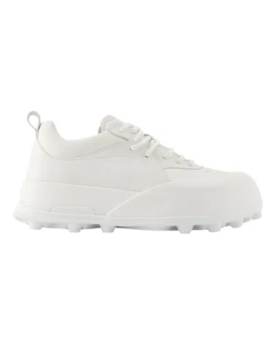 Jil Sander Orb White Low Top Sneakers With Cleated Sole In Leather In White