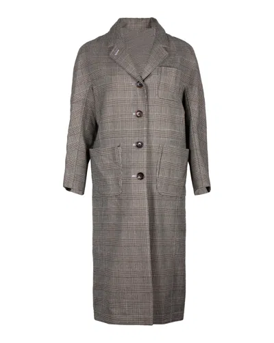 Thom Browne Checked Coat In Black And White Wool In Black