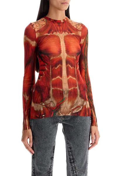 Jean Paul Gaultier Red 'the Écorché' Long Sleeve T-shirt In Red