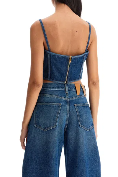 Shop Versace Denim Top Corset With In Blue