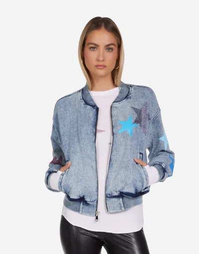 Lauren Moshi Shilese Color Crystal Multi Stars In Faded Denim