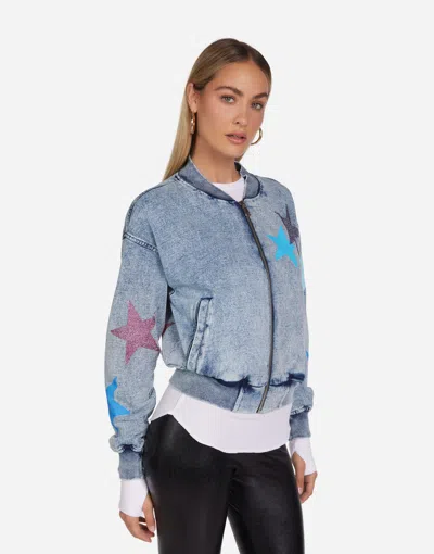 Lauren Moshi Shilese Color Crystal Multi Stars In Faded Denim