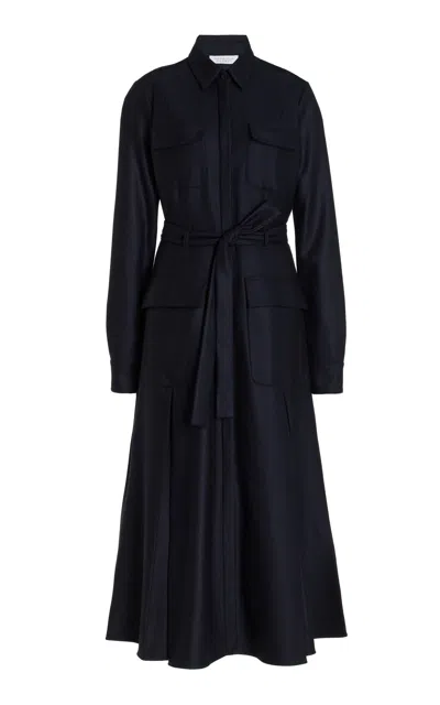 Gabriela Hearst Roe Shirtdress In Dark Navy Virgin Wool Cashmere Flannel In Dark Navy