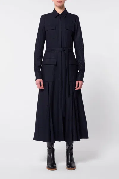 Gabriela Hearst Roe Shirtdress In Dark Navy Virgin Wool Cashmere Flannel In Dark Navy