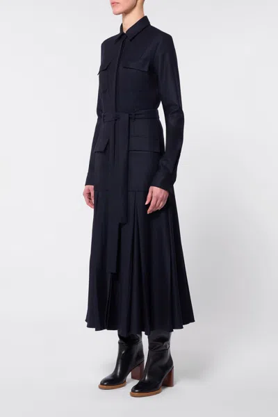 Gabriela Hearst Roe Shirtdress In Dark Navy Virgin Wool Cashmere Flannel In Dark Navy