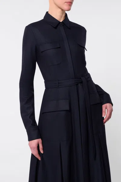 Gabriela Hearst Roe Shirtdress In Dark Navy Virgin Wool Cashmere Flannel In Dark Navy