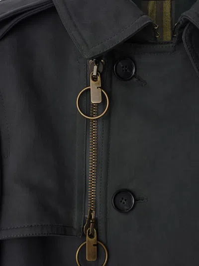 Burberry Long Trench Coat In Cotton And Nylon In Blue
