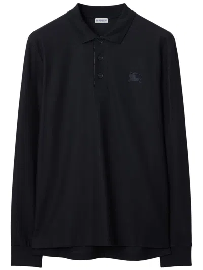 Burberry Ekd Long-sleeve Polo Shirt In Blue