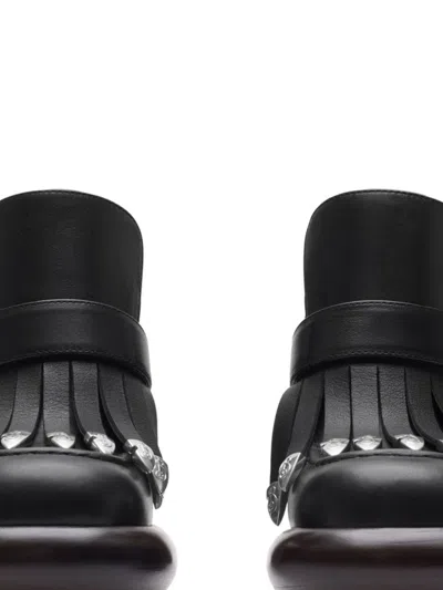 Burberry 95mm Leather Wedge Fringe Heeled Loafers In Black