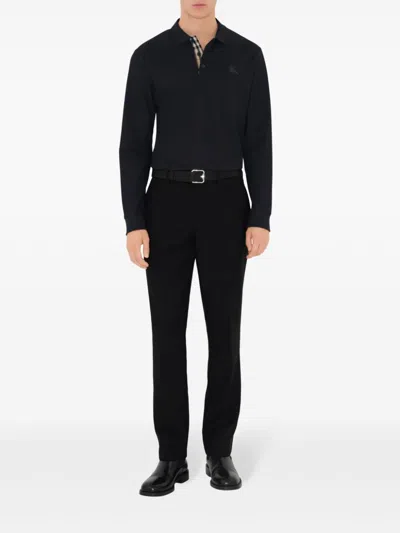 Burberry Ekd Long-sleeve Polo Shirt In Blue