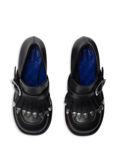 Burberry 95mm Leather Wedge Fringe Heeled Loafers In Black