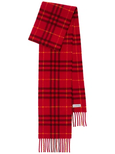 Burberry Narrow Check Cashmere Scarf In Red