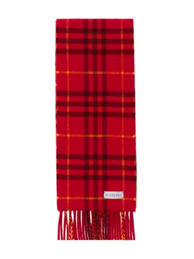 Burberry Narrow Check Cashmere Scarf In Red