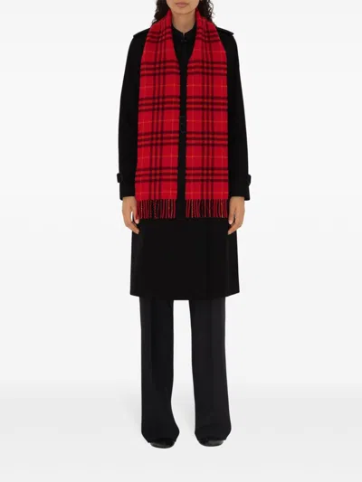Burberry Narrow Check Cashmere Scarf In Red
