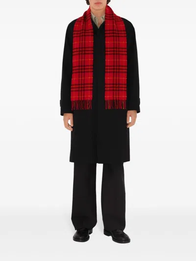 Shop Burberry Checked Cashmere Scarf In Red