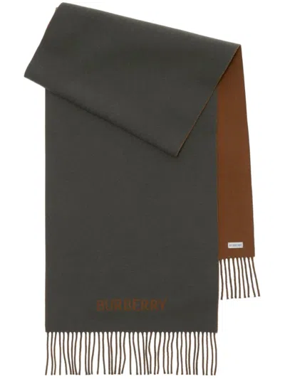 Burberry Reversible Ekd Cashmere Scarf In Grey