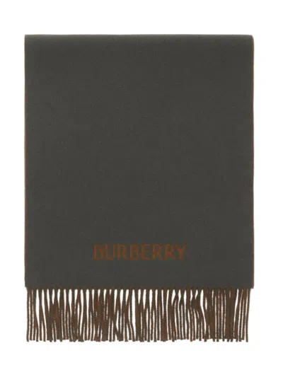 Burberry Reversible Ekd Cashmere Scarf In Grey