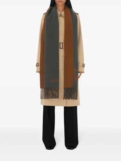 Burberry Reversible Ekd Cashmere Scarf In Grey