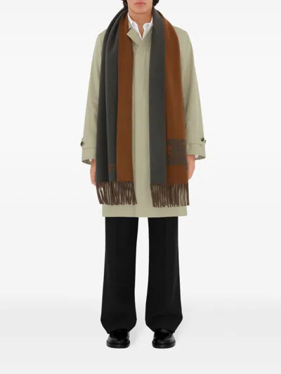 Burberry Reversible Ekd Cashmere Scarf In Grey