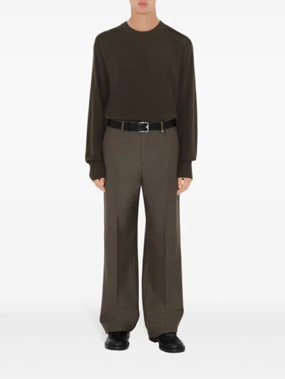 Burberry Wool Pleated Straight Trousers In Brown