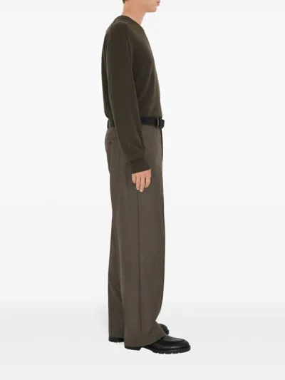 Burberry Wool Pleated Straight Trousers In Brown