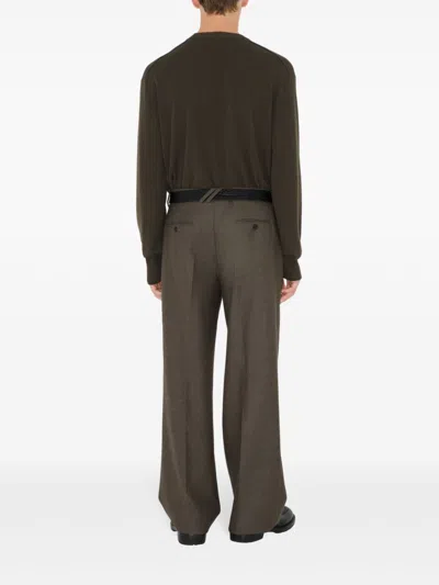 Burberry Wool Pleated Straight Trousers In Brown