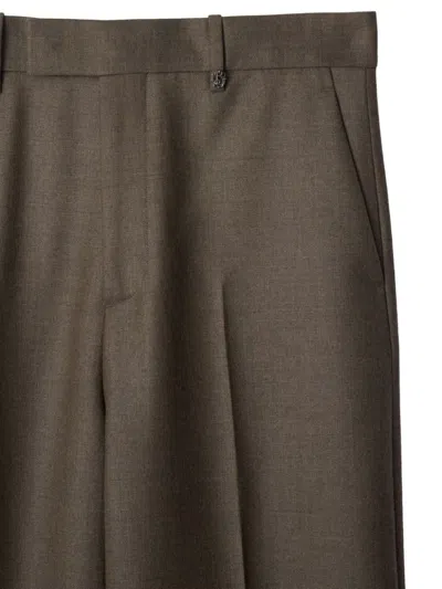 Burberry Wool Pleated Straight Trousers In Brown