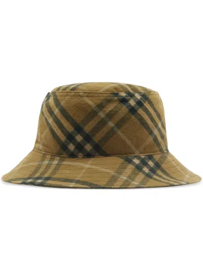 Burberry Checkered Cotton Bucket Hat In Brown