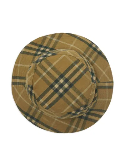 Burberry Checkered Cotton Bucket Hat In Brown