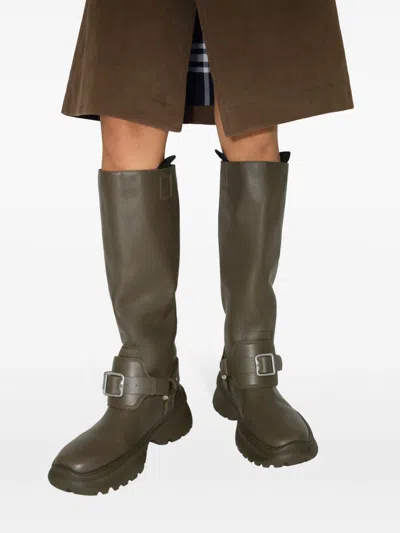 Burberry Leather Stomp Knee-high Boots In Green