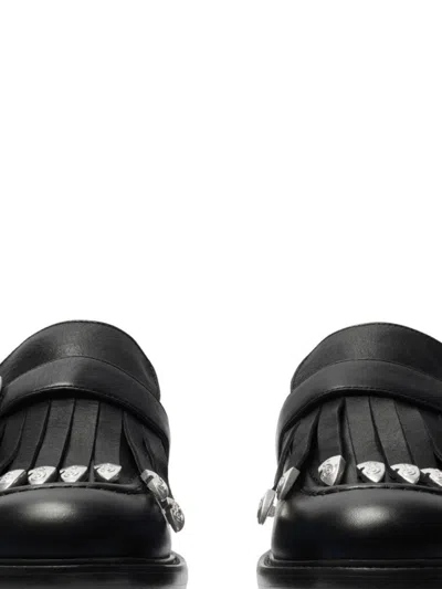 Burberry Cobble Fringe Detailing Leather Loafers In Black
