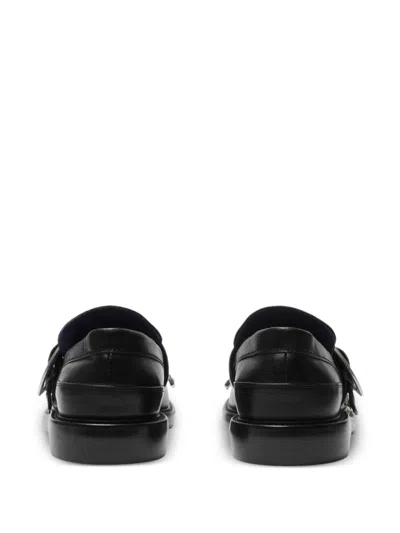 Burberry Cobble Fringe Detailing Leather Loafers In Black