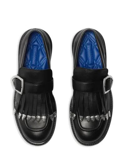 Burberry Cobble Fringe Detailing Leather Loafers In Black
