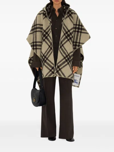 Shop Burberry Reversible Checkered Cape In Neutrals