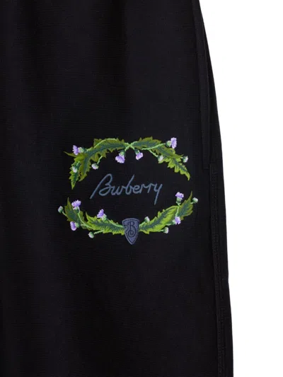 Burberry Thistle Logo Cotton Blend Jogging Pants In Black