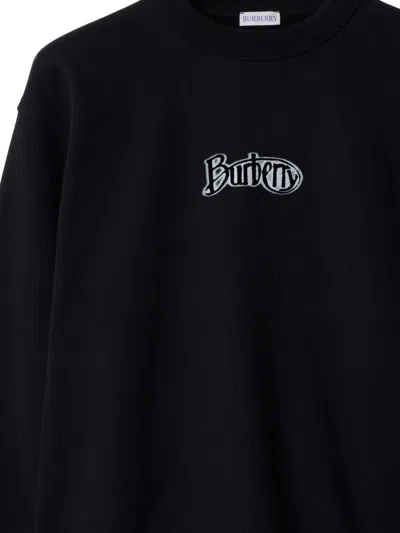 Burberry Black Logo Cotton Blend Sweatshirt In Black