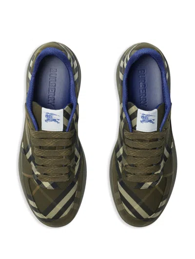 Burberry Checked Terrace Lace-up Sneakers In Green