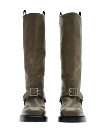 Burberry Women Leather Saddle High Boots In Green