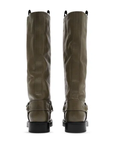 Burberry Women Leather Saddle High Boots In Green