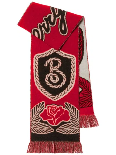 Burberry B Shield Jacquard Scarf In Red