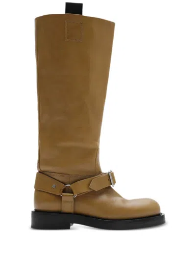 Shop Burberry Leather Knee-high Boots In Brown