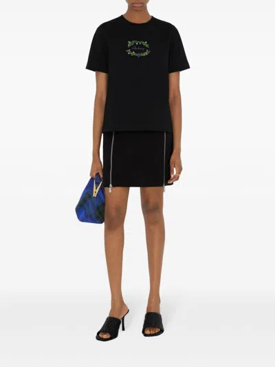 Burberry Logo-embroidered Cotton T-shirt In Black