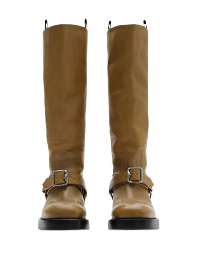 Burberry Leather Saddle Knee-high Boots In Brown