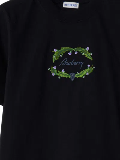 Burberry Logo-embroidered Cotton T-shirt In Black