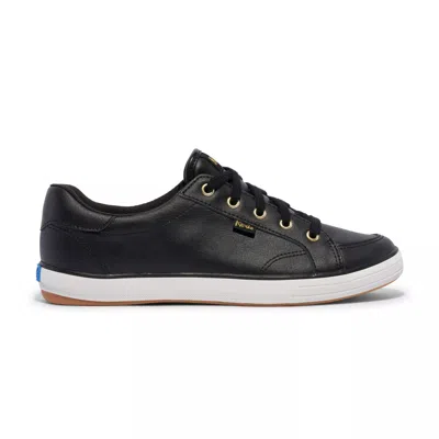 Keds Women's Center Iii Leather Lace Up Leather Sneakers In Black